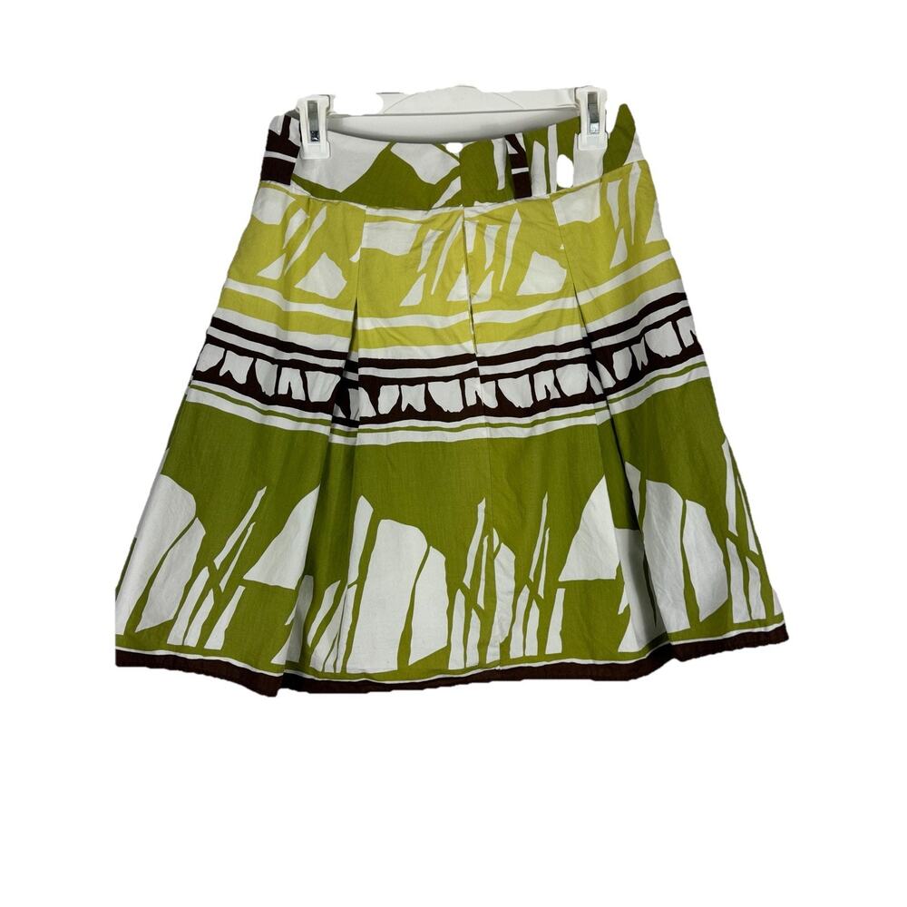 Talbots Womens Green Brown White Pleated Cotton Skirt No Tieโ Size 4